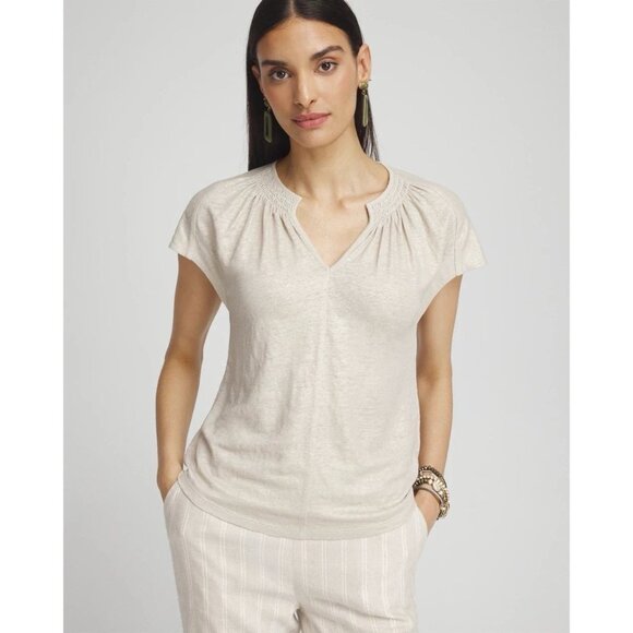 CHICO'S Women's Beige Metallic Cap Sleeve Tee Top Size 4 US XXL - Picture 3 of 8